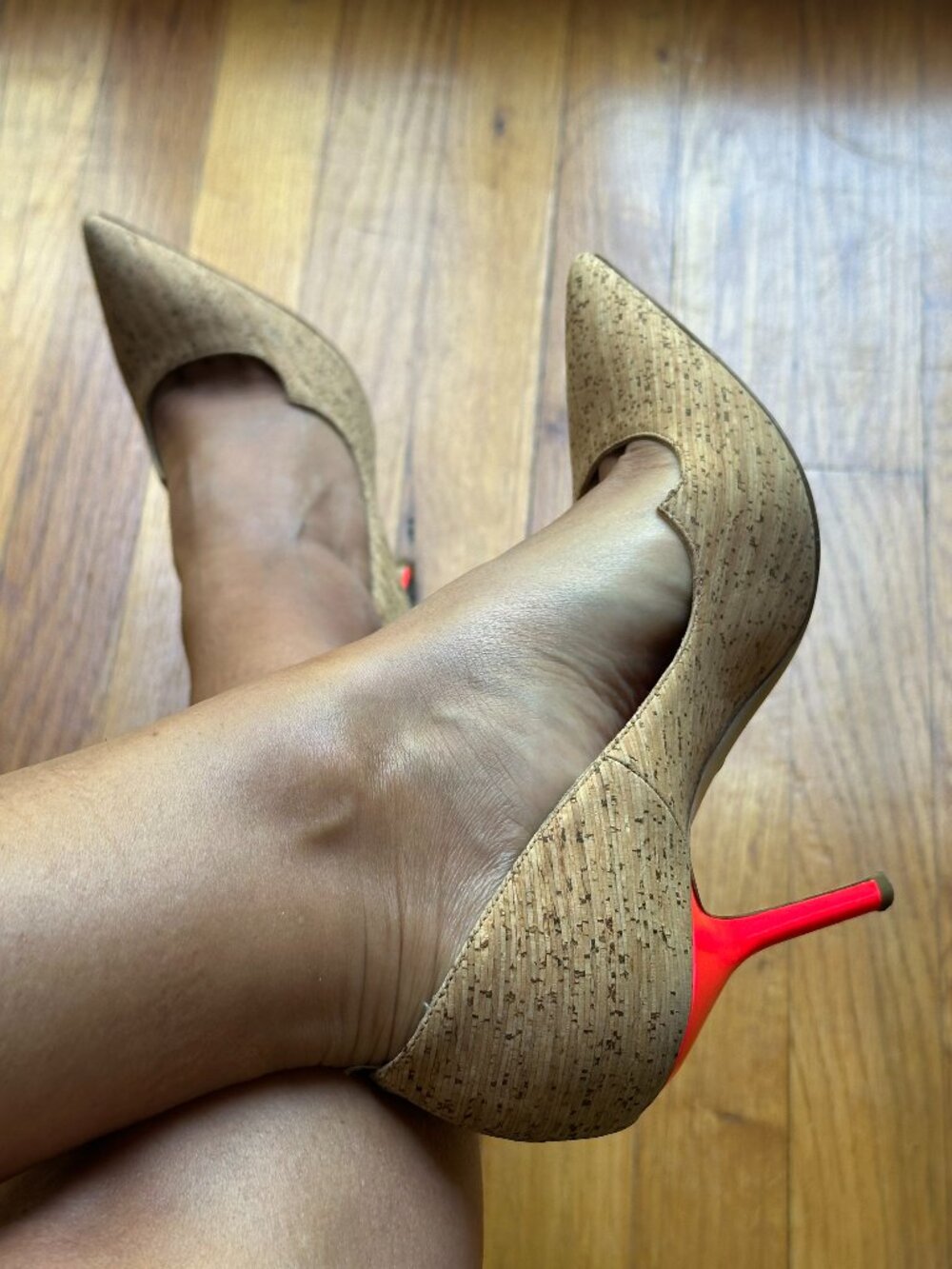 Paul Andrew limited edition cork and neon pink pumps 7.5
